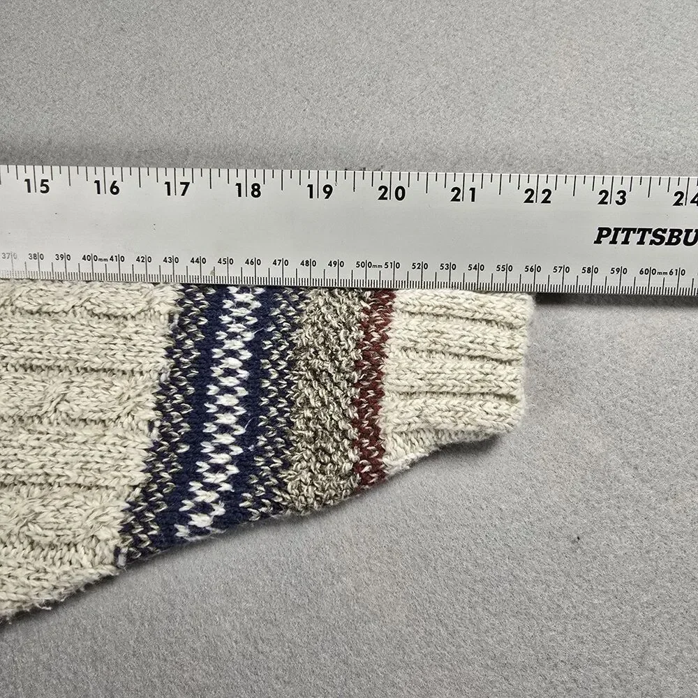 Liberty Mens L Beige Sweater Vintage Fair Isle Crewneck Cable Knit USA Made